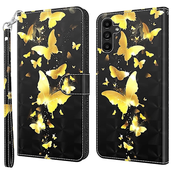 Læderetui med 3D-mønster til Samsung Galaxy A25 5G Multicolor Golden Butterfly
