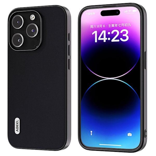 För Iphone 15 Pro Stötsäkert phone case Kohud Läder + PC + Tpu Anti-Scratch cover Black