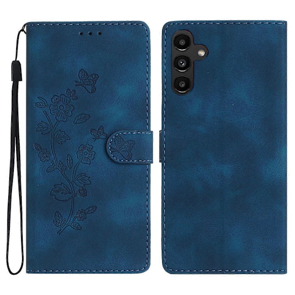 Læderetui med blomsterprint til Samsung Galaxy A26 5G med håndledsrem Multicolor Style A