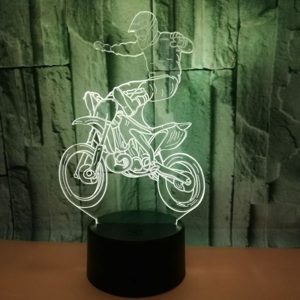 Ny Stunt Motocross 3D Illusjon Nattlys 16 Farger Endring Berøring Fjernkontroll Hjem Dekor Led Jule Bursdagsgave For Motorsykkel Elskere