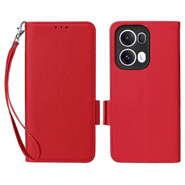 Skal för Oppo Reno13 Pro 5G med handledsrem, litchi-textur PU-läder plånboksfodral Multicolor Red