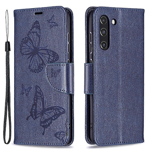 Imprint Butterfly Lommebok Lær Stativ Deksel for Samsung Galaxy S21 FE 5G Multicolor Style C