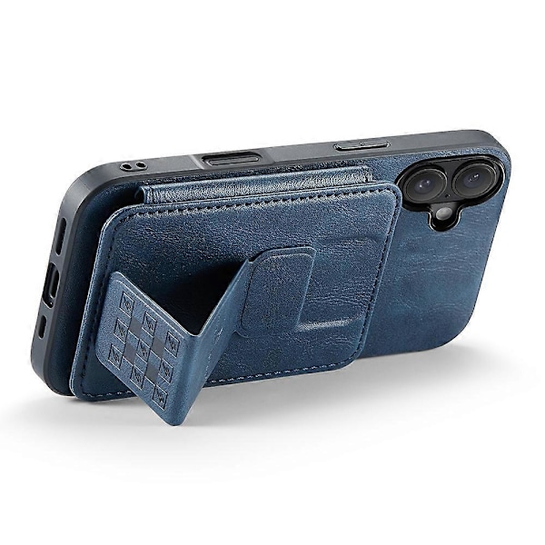 FIERRE SHANN 024 -tyylinen iPhone 16 -kotelo korttipidikkeellä ja jalustalla, vahapintainen nahka + TPU-puhelinkuori Multicolor Style D