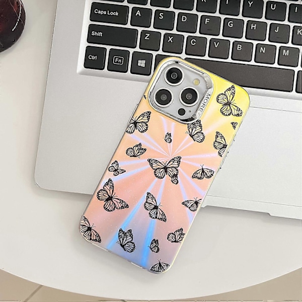 iPhone 13 Pro -kotelo, galvanisoitu laserperhoskuvio PC+TPU-puhelinkuori Multicolor Style F