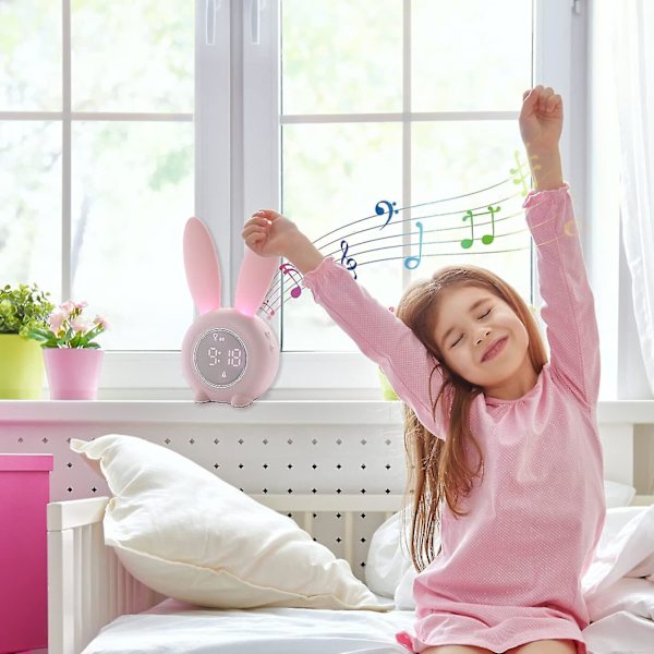 Barnväckarklocka Flickor Bunny Digital väckarklockor med nattljus 6 ringsignaler, söt väckarklocka Touch Control och uppladdningsbar snoozeklocka för barn