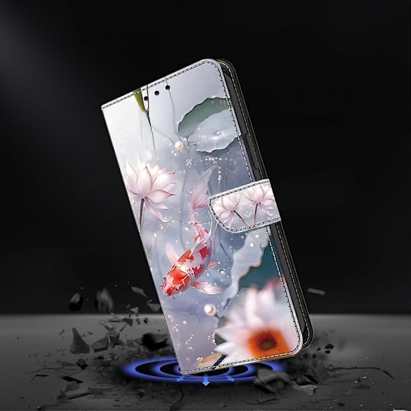 För iPhone 16 Skal Mönstertryckt Skyddande Läder Flip Fodral - Panda Multicolor Koi Carp