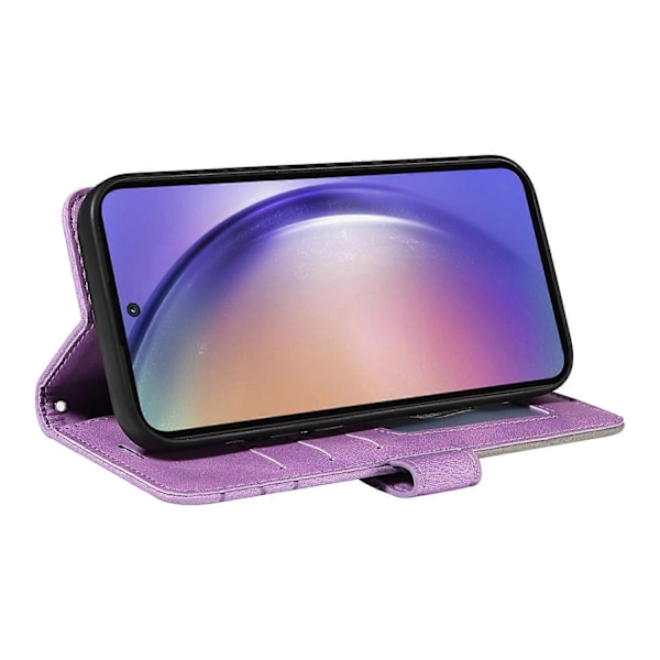 Lærveske med lommebok og stativ i fargesprakende design til Samsung Galaxy A55 5G Multicolor Light Purple