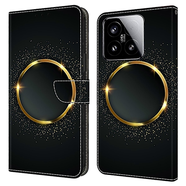 For Xiaomi 15 Deksel PU Lær Lommebok Telefondeksel med Stativ Multicolor Gold Ring