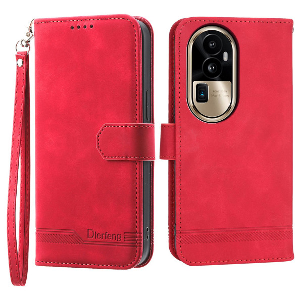 Cover för Oppo Reno10 Pro+ 5g, linjer tryckt Pu-läder plånboksfodral Flip Stand Case Red