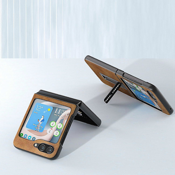 Til Samsung Galaxy Z Flip5 5G Retro Telefon Cover PU Læder Belagt PC Støtteben Cover Multicolor Style A