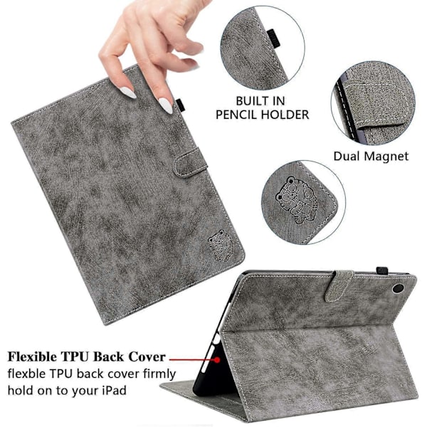 Lædercover til Samsung Galaxy Tab A9 med sødt tigerprint og justerbart stativ Multicolor Style C