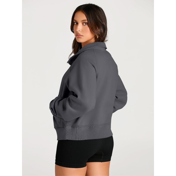 Damtröjor Halv dragkedja Cropped Pullover Fleece Quarter Zipper Huvtröjor Höstkläder Kläder Tumhål Darkdrey X-Large
