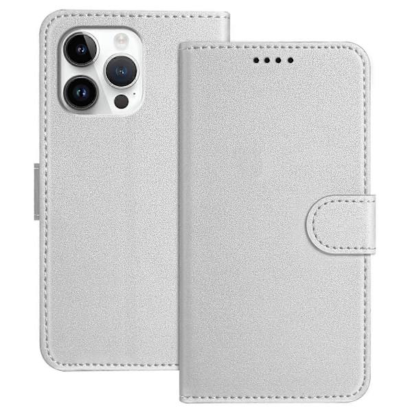 Läderfodral med Plånboksställ i Solid Färg och Anti-Fall för iPhone 16 Pro Max Multicolor Silver