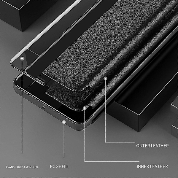 Smart View Fönster PU Läder Ställ Spegel Flip Folio Skyddsfodral för Huawei Mate 30 Pro