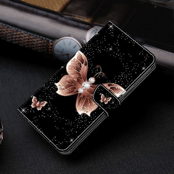 Wallet Case til Samsung Galaxy A52 4G/5G/A52s 5G, PU Læder Stand 3D Mønster Print Telefon Cover Multicolor Pink Diamond Butterfly