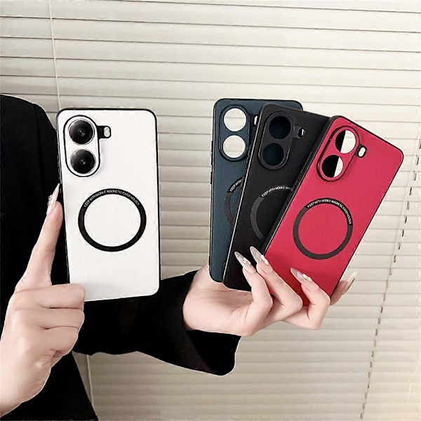 Til Xiaomi Poco X7 Pro 5G Etui Anti-Drop PU Læder+TPU Cover Kompatibel med MagSafe Multicolor Red
