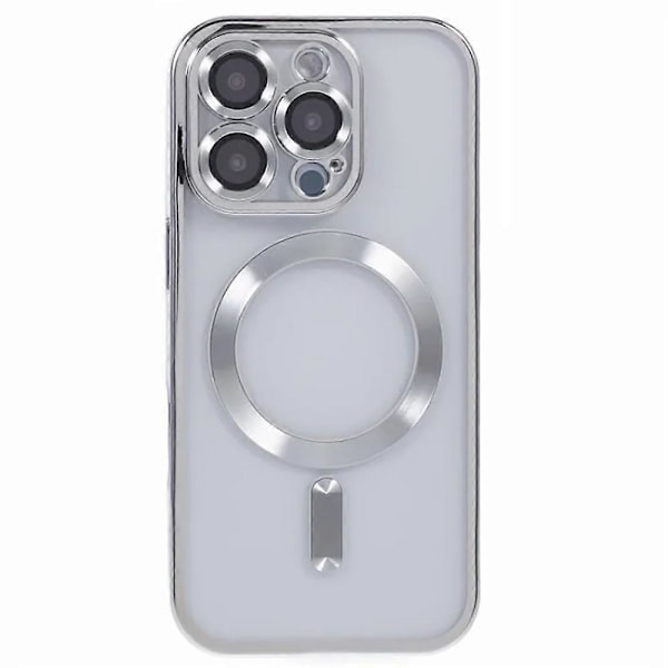 WANLONFENG Magnetiskt skal för iPhone 16 Pro Max, elektropläterad TPU-skal med linsskydd + 2 st härdat glas Multicolor Silver