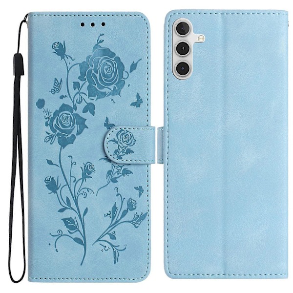 Til Samsung Galaxy A56 5G Wallet Case Rose Mønster Præget Læder Flip Stand Telefon Cover Multicolor Sky Blue