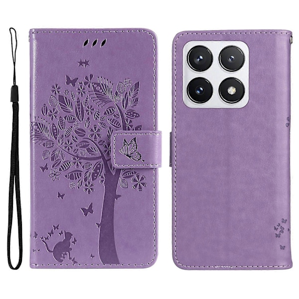 KT Imprinting Flower Series-3 Fodral för Xiaomi 14T Pro Katt Träd Mönster Flip Läder Telefonskydd Multicolor Style C