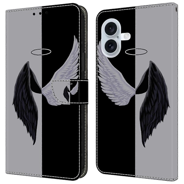 iPhone 16 Plus -lompakkokotelo magneettilukolla ja 3D-kuviollisella nahkapuhelinkuoressa Multicolor Style C