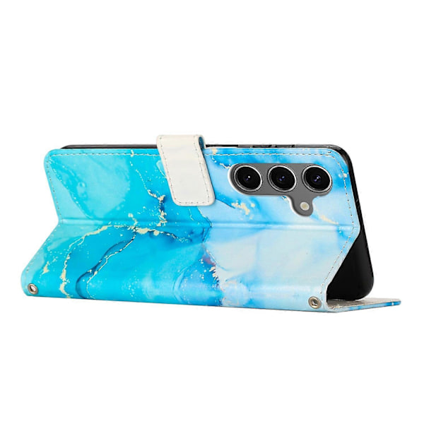 Til Samsung Galaxy A56 5G Stand Case Marmormønster PU Læder Wallet Telefon Cover med Håndledsrem Multicolor Blue/Green