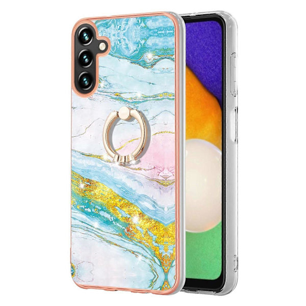 Samsung Galaxy A36 5G -puhelin kotelo sormuksella, marmorikuvio, galvanointi TPU-takakansi Multicolor Green 004