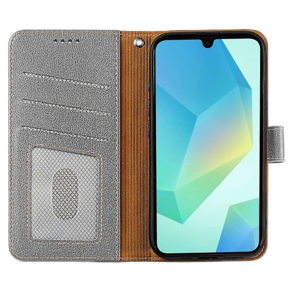 Læderetui med litchi-tekstur til Samsung Galaxy A26 5G, pung med RFID-blokering - Multicolor Grey