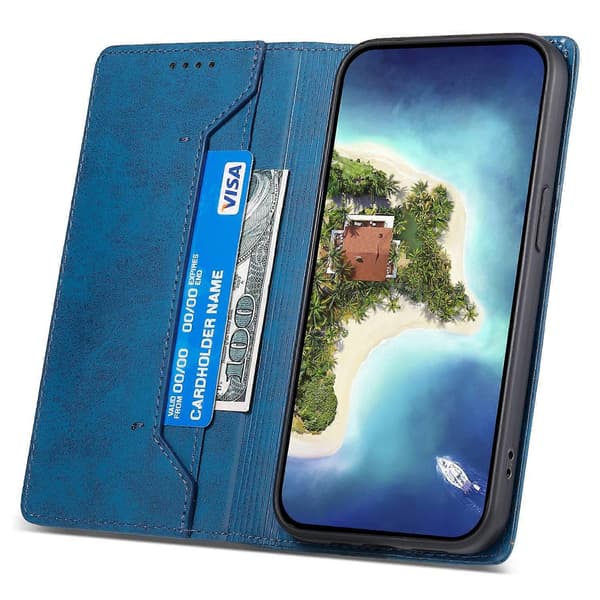 DF-05 Stand Cover til iPhone 15 Plus, PU Læder Smartphone Etui RFID Blokerende Telefon Shell Wallet Multicolor Style E