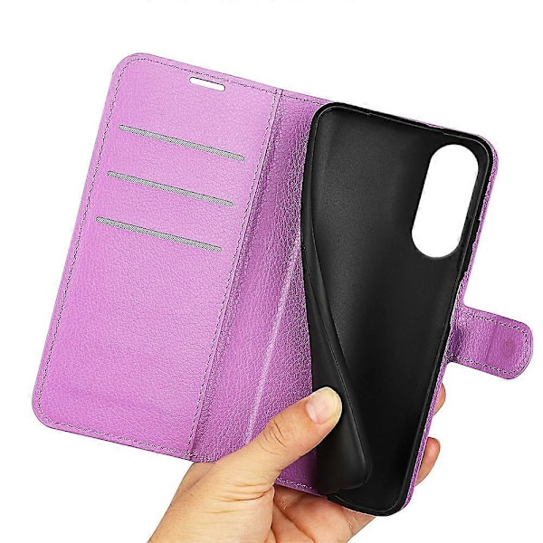 Til Samsung Galaxy S25 Edge Etui Litchi Tekstur Stødsikker Læderpung Telefoncover Multicolor Purple