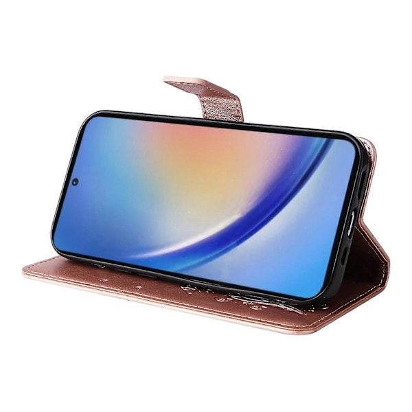 Plånboksfodral för Samsung Galaxy A35 5G, blommigt fjärilsmönster, läderfodral med stativ Multicolor Rose Gold