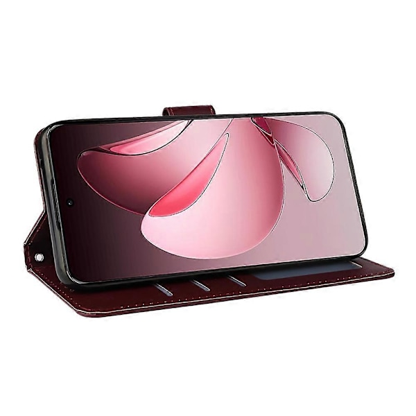 Til Oppo Reno13 Pro 5G Etui Pung Stativ Visning PU Læder Telefon Cover Multicolor Wine Red
