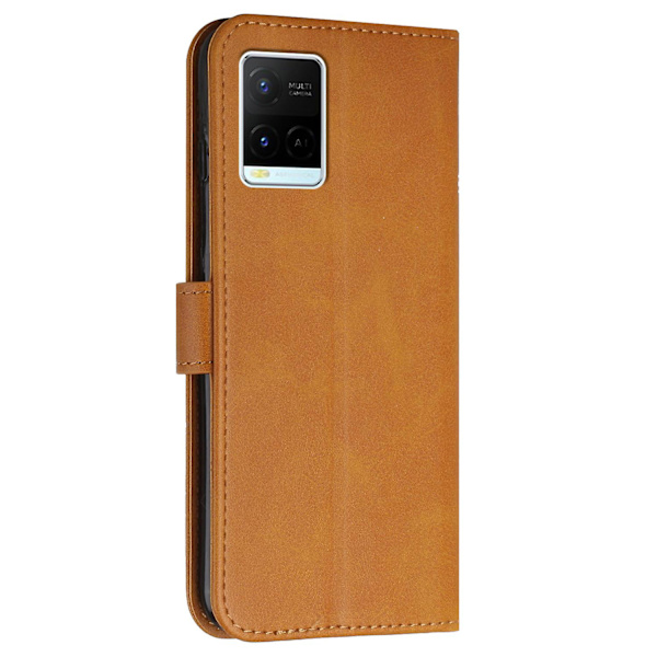 For Vivo Y33s / Y21s / Y21 Sammenleggbart Stativ Sydd Pu-Lærveske Stativ Magnetisk Lukking Støtsikker Flip Folio Bokdeksel Med Stropp Yellow