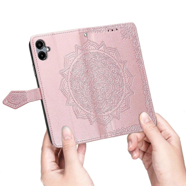 Til Samsung Galaxy A06 Etui Mandala Præget Design Læder Wallet Telefon Cover - Grå Multicolor Rose Gold