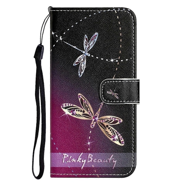 Motorola Moto E15 4G/G05 4G -kotelo, kuvioitu PU-nahkainen lompakkokotelo, ristikkäinen tekstuuri - Panda Multicolor Dragonfly