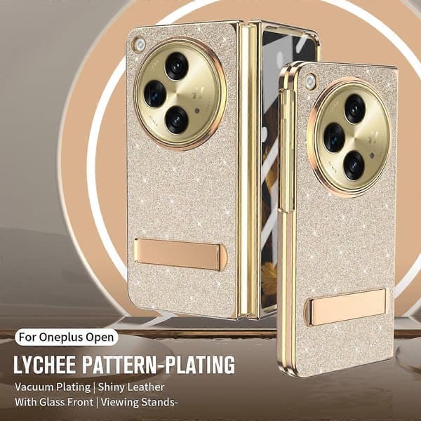 For OnePlus Open Deksel Stativ Glitter PU Lær+PC Sammenleggbart Telefondeksel