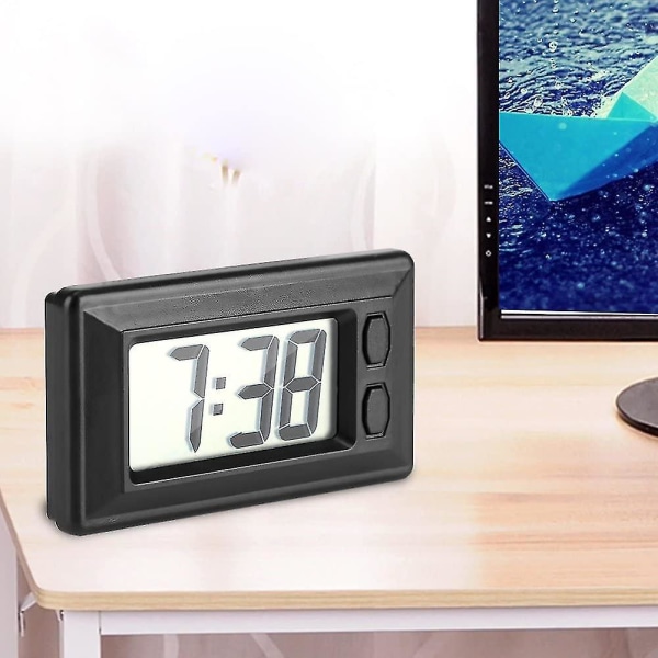Ultratunn elektronisk klocka med självhäftande dyna LCD digital datum och tidskalendervisning för hemmakontorets bilinstrumentpanel hem, 77x42,4x17,7 mm