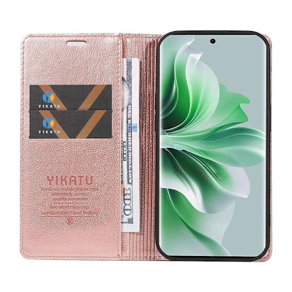 YIKATU YK-006 Mobilskal för Oppo Reno11 5G, Litchi-texturerat PU-läder, Ställ, Plånboksfodral Multicolor Rose Gold