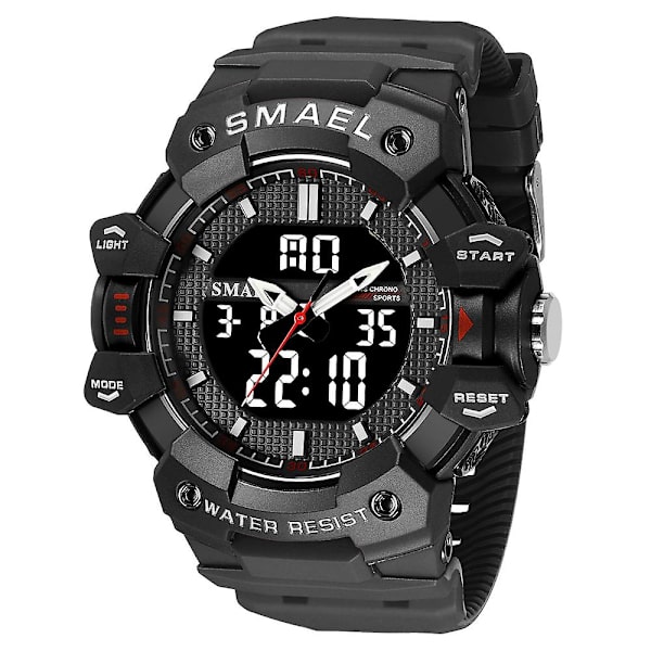 Smael Watch For Man Vattentät Sport Dual Display Digital Armbandsur Skolstudent Stoppur Military Quartz Armbandsur Hane Black White
