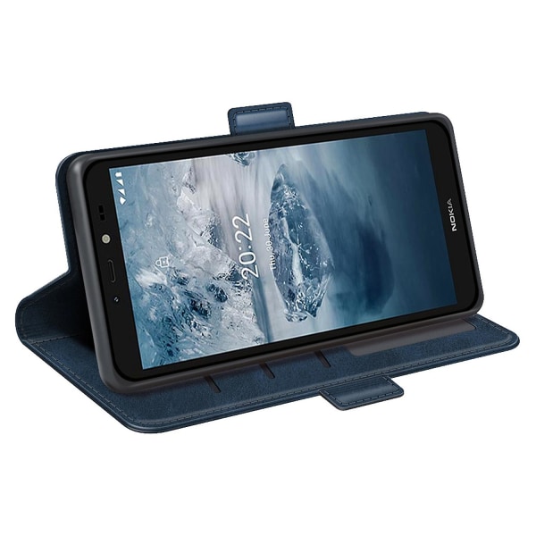 Til Nokia C2 2nd Edition Dobbelt Magnetisk Lås Stand PU Læder Etui Folio Flip Telefonpung Beskyttelsescover Blue