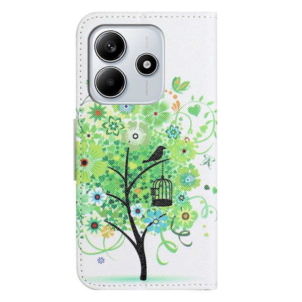 Til Xiaomi Redmi Note 14 4G Etui Mønstertryk Kryds Tekstur Læder Telefon Cover Multicolor Green Tree