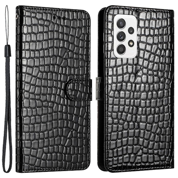 Ställplånbok för Samsung Galaxy A72 4G/5G Läderfodral Krokodiltextur Mobilskal med Handrem Multicolor Style A