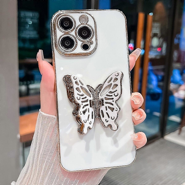 iPhone 16 Pro -kotelo perhosjalustalla, TPU-galvanointi puhelinkuori - Musta Multicolor White