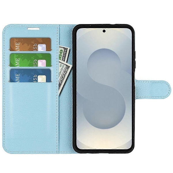 Til Samsung Galaxy S25 Edge Etui Litchi Tekstur Stødsikker Læderpung Telefoncover Multicolor Blue