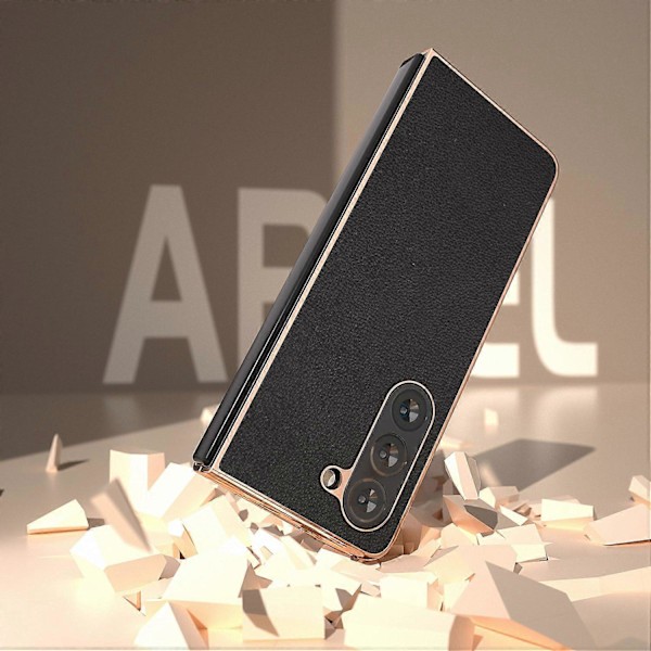 Samsung Galaxy Z Fold5 5G Galvanointikotelo Aitoa Lehmännahkaa+PC Puhelinkuori Multicolor Style A