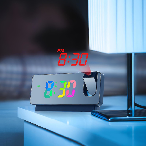 Projektion Väckarklocka Led Digital klocka Projektion på takvägg Temperatur Datumvisning Sängklocka för sovrum Vit