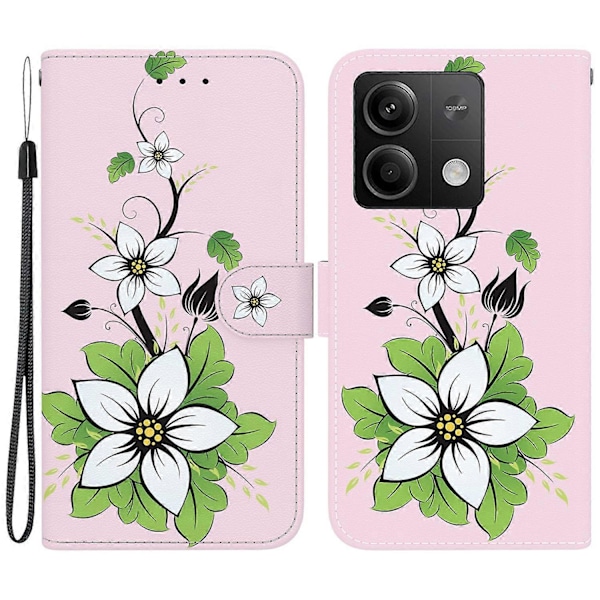 Læderetui med mønstertryk og tegnebogsomslag til Xiaomi Redmi Note 13 5G/Note 13 5G Multicolor Lily