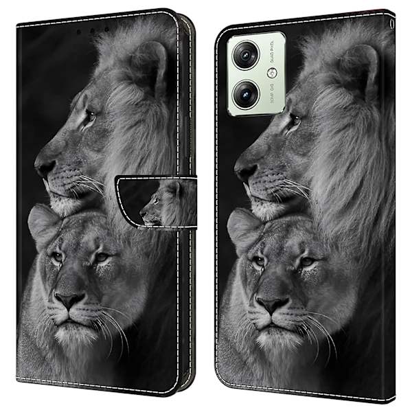 Plånbok Phone case För Motorola Moto G54 5g Case 3d Mönsterutskrift Läder Flip Cover Couple Lions