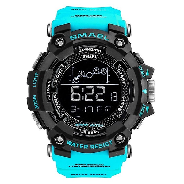 Smael Military Sports Digital Watch For Herr Vattentät Led Bakgrundsbelysning Armbandsur Vecka Datum Väckarklocka Relogio Reloj Light Blue
