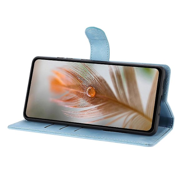Fodral för Xiaomi Redmi A5 NFC, präglat fjäder PU-läder plånboksfodral med handledsrem Multicolor Sky Blue