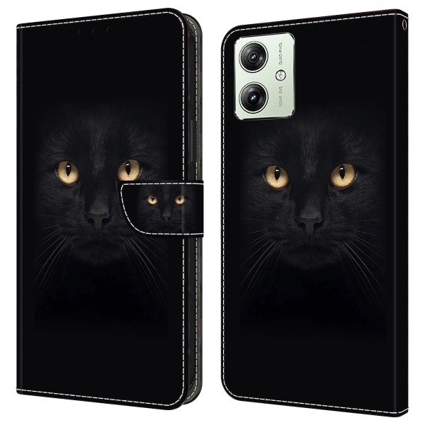 Plånbok Phone case För Motorola Moto G54 5g Case 3d Mönsterutskrift Läder Flip Cover Black Cat